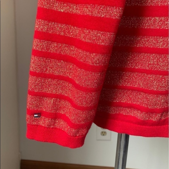 Tommy Hilfiger V-Neck Red & Gold Thread Sweater - Picture 5 of 7